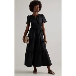 Quince 100% Organic Cotton Poplin Tiered Maxi Dress Navy Sz M #115